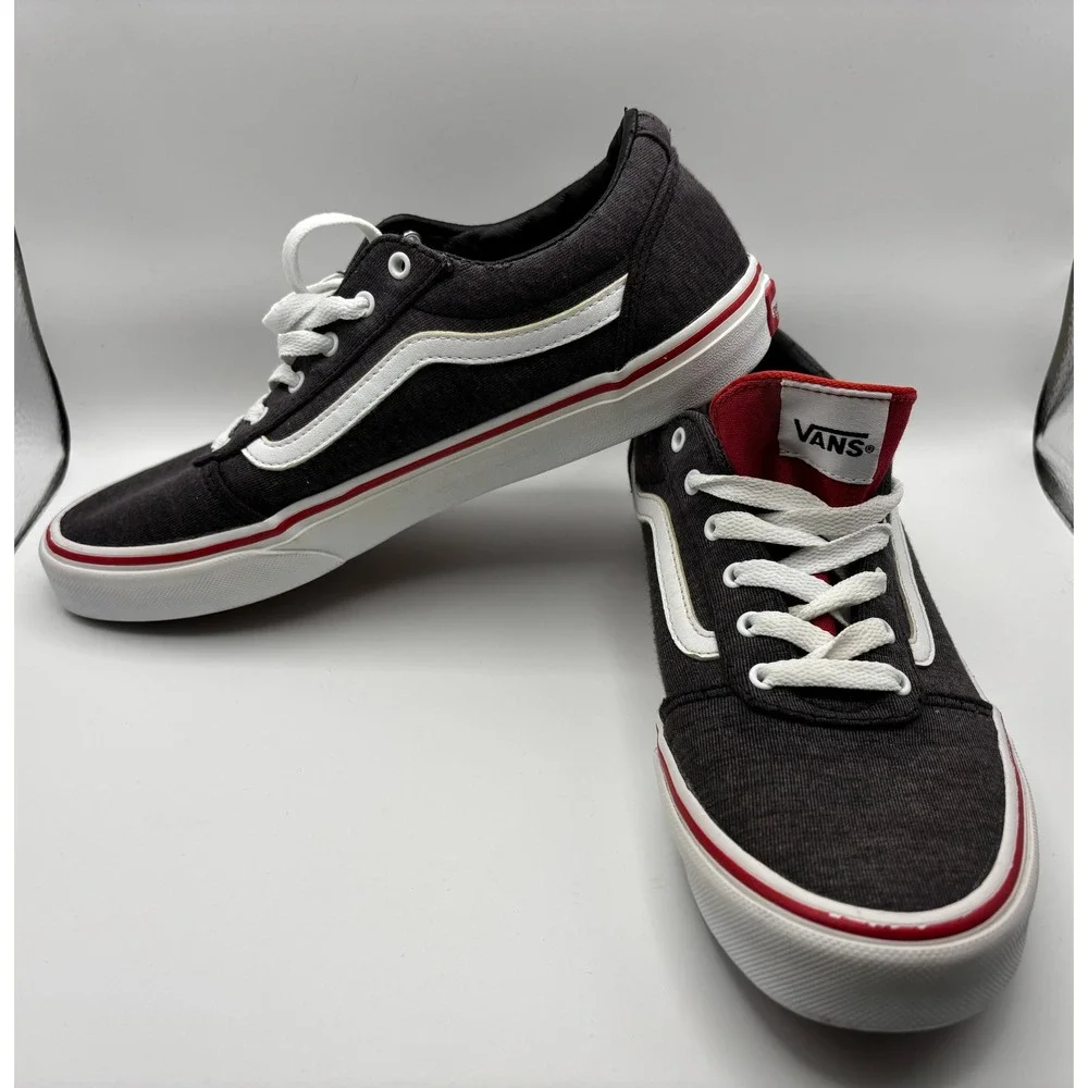 Vans Ward Low Top Sneakers Youth 6.5 Grey Red White Jersey Skate Shoes